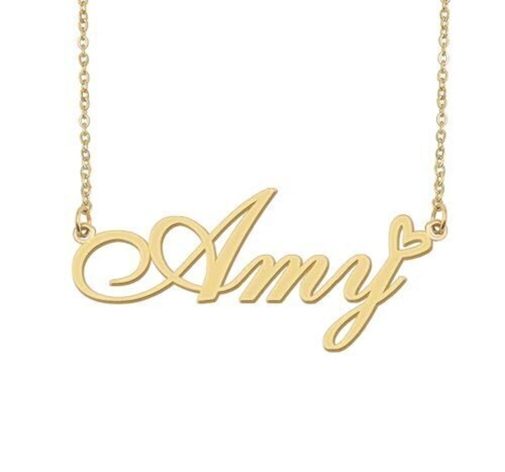 9432 Amy Name Necklace Heart Charm Pendant 18k Gold Plated Stainless Steel